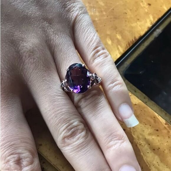 Natural African Amethyst Sterling Silver Cocktail Ring Size 9 - Picture 2 of 9